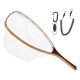 Kylebooker Fly Fishing Landing Net Wooden Frame Trout Fishing Net Soft Rubber Mesh for Catch and Release (material: wooden)